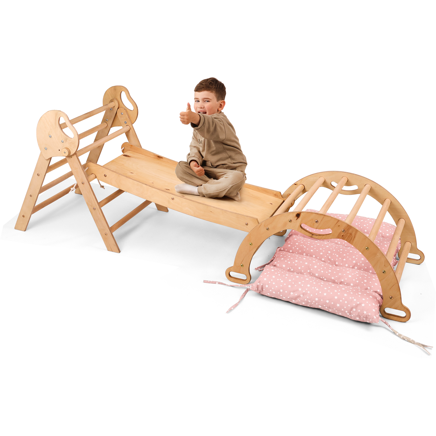 4in1 Montessori Climbing Frame: Pikler Triangle + Arch + Slide Board + Cushion for Toddlers (1–3 Years) - Image 8