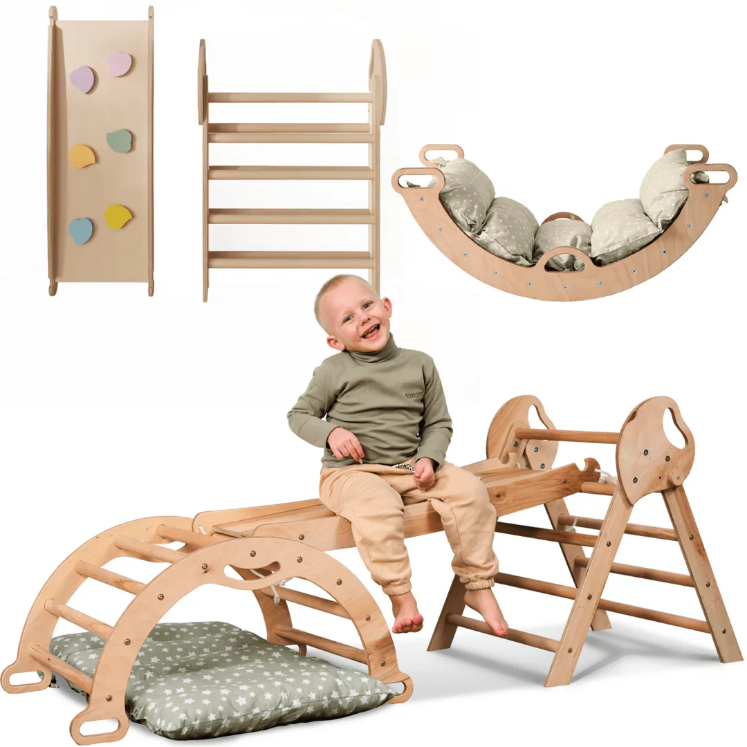 4in1 Montessori Climbing Frame: Pikler Triangle + Arch + Slide Board + Cushion for Toddlers (1–3 Years) - Image 7